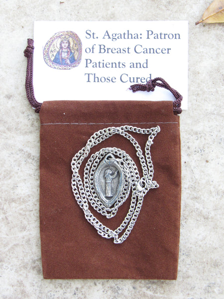 St. Agatha: Patron of Breast Cancer Patients and Those Cured, Handmade Medal on Chain