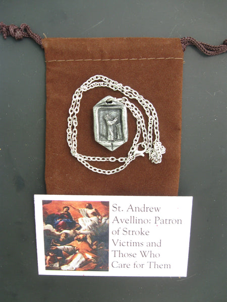 St. Andrew Avellino: Patron of Stroke Victims and Those Who Care for Them; Handmade Medal on Chain