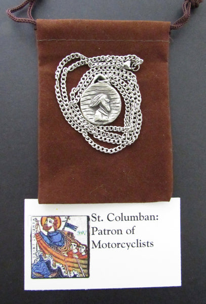 St Columban, Patron / Protector of Motorcyclists, Handmade Medal on Chain