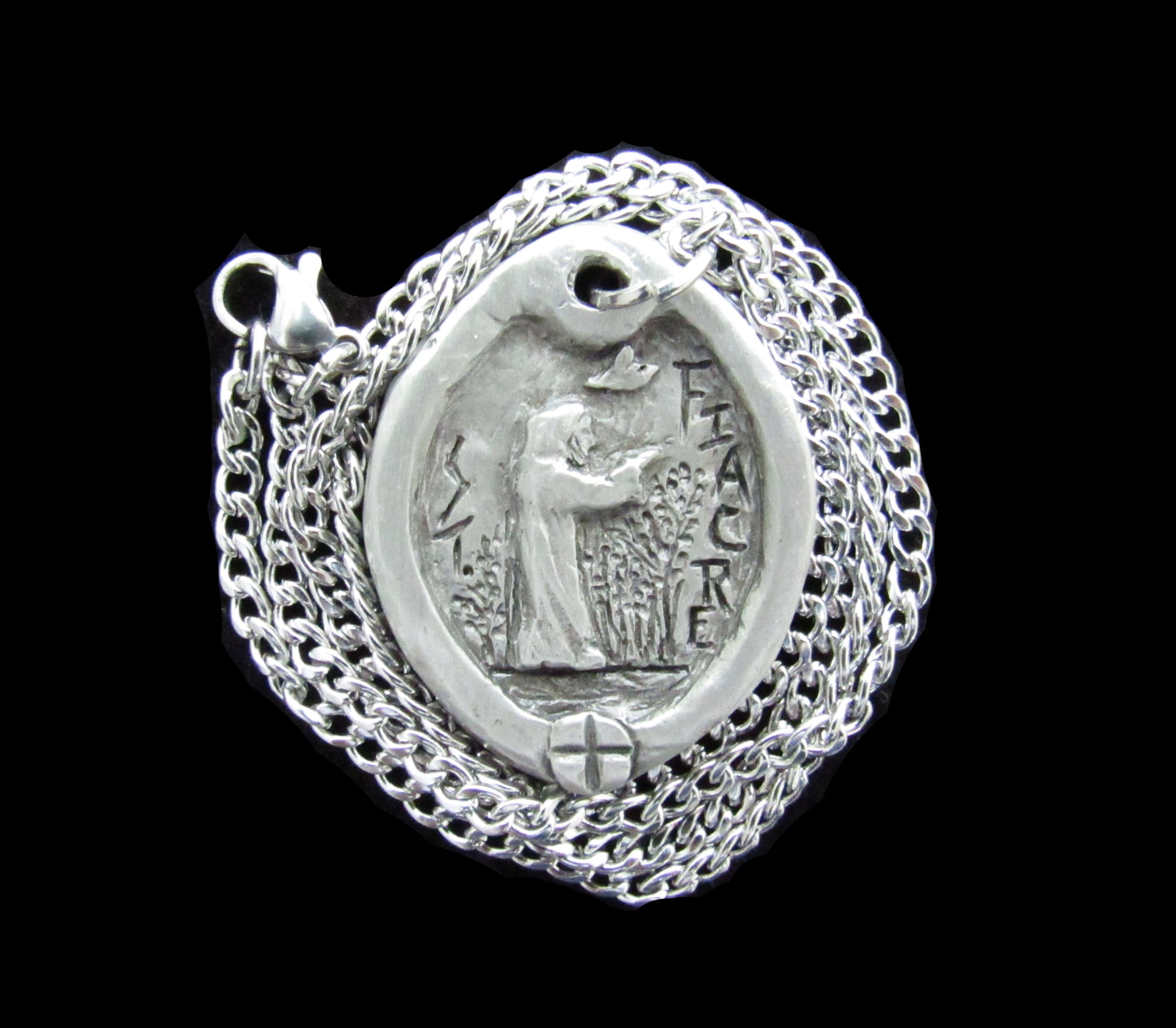Handmade Medal on Chain of St. Fiacre: Patron of Gardeners