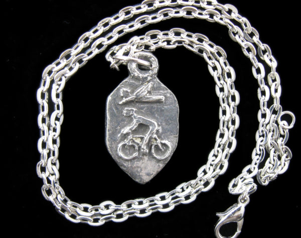 Guardian Angel of Bicyclists, Handmade Medal on Chain