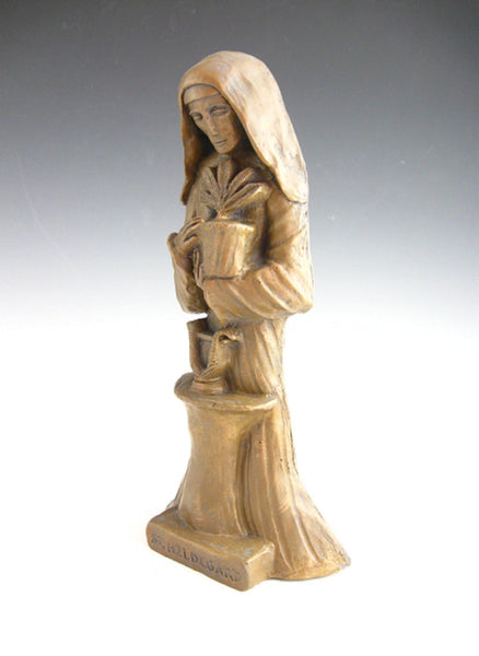 St. Hildegard of Bingen, Patron of Gardeners, Musicians, and Women Physicians; Handmade Sculpture