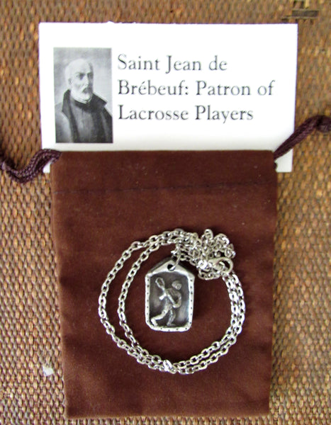 Patron of Lacrosse Players: St. Jean de Brébeuf, Handmade Medal on Chain