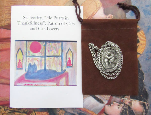 St. Jeoffry: "He Purrs in Thankfulness," Patron of Cats and Cat-Lovers, Handmade Medal on Chain