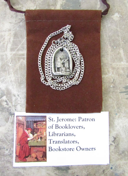 St. Jerome, Patron of Book Lovers, Librarians, Translators, Bookstore Owners; Handmade Medal on Chain
