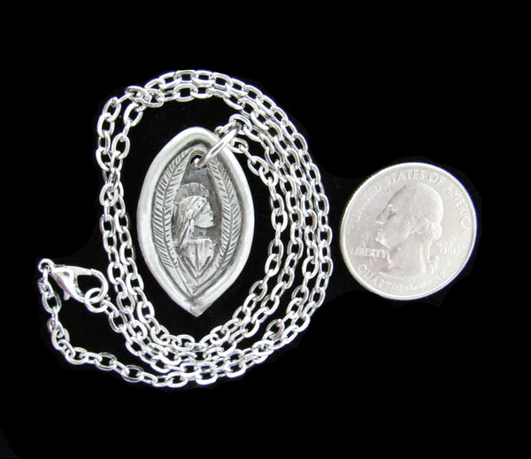 Hand-Carved Medal on Chain of St. Philomena: Patron of Teenagers, and Their Mothers; and Miracle-Worker