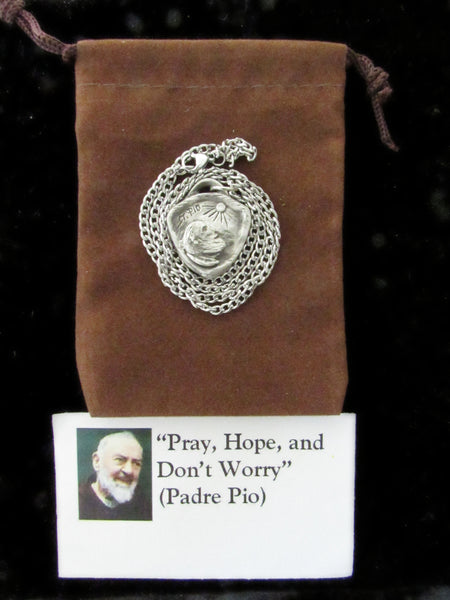 Padre Pio, Handmade Medal on Chain, "Pray, Hope, Don't Worry," Healing and Miracle-Working
