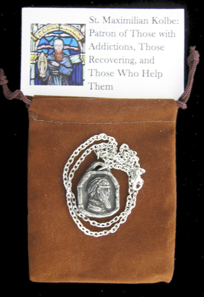 St. Maximilian Kolbe, Patron of Addicts, Those in Recovery, and Those Who Help Them, Handmade Medal on Chain